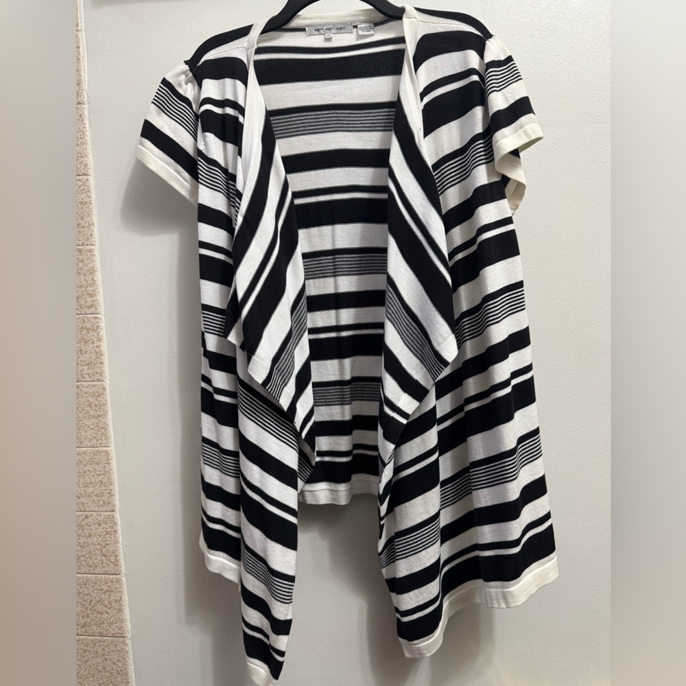 Eight Eight Eight Open front Cardigan 100% Cotton Black White Women’s Size XL